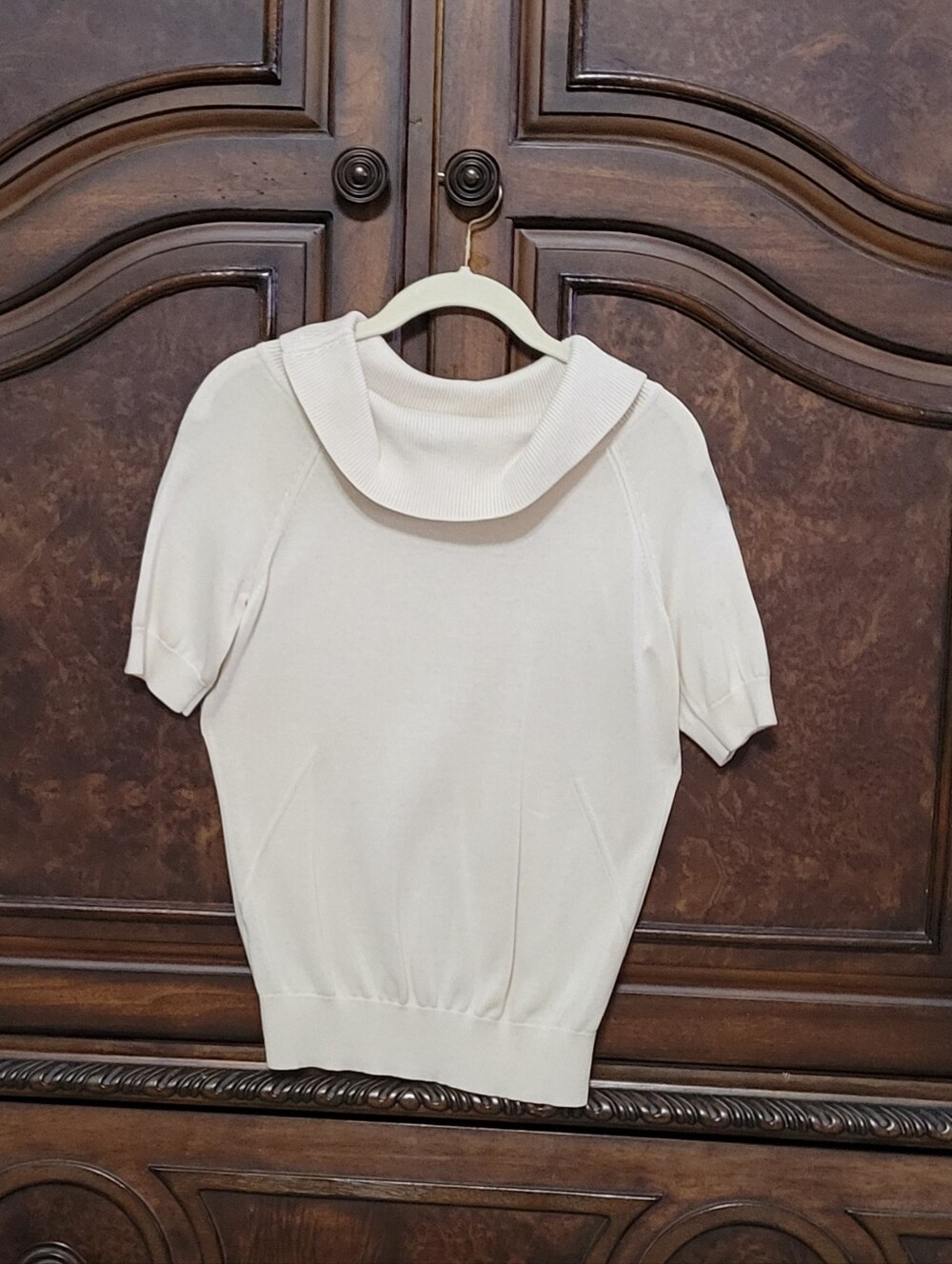 Ann Taylor Cream Short-Sleeve Cowl Neck Sweater